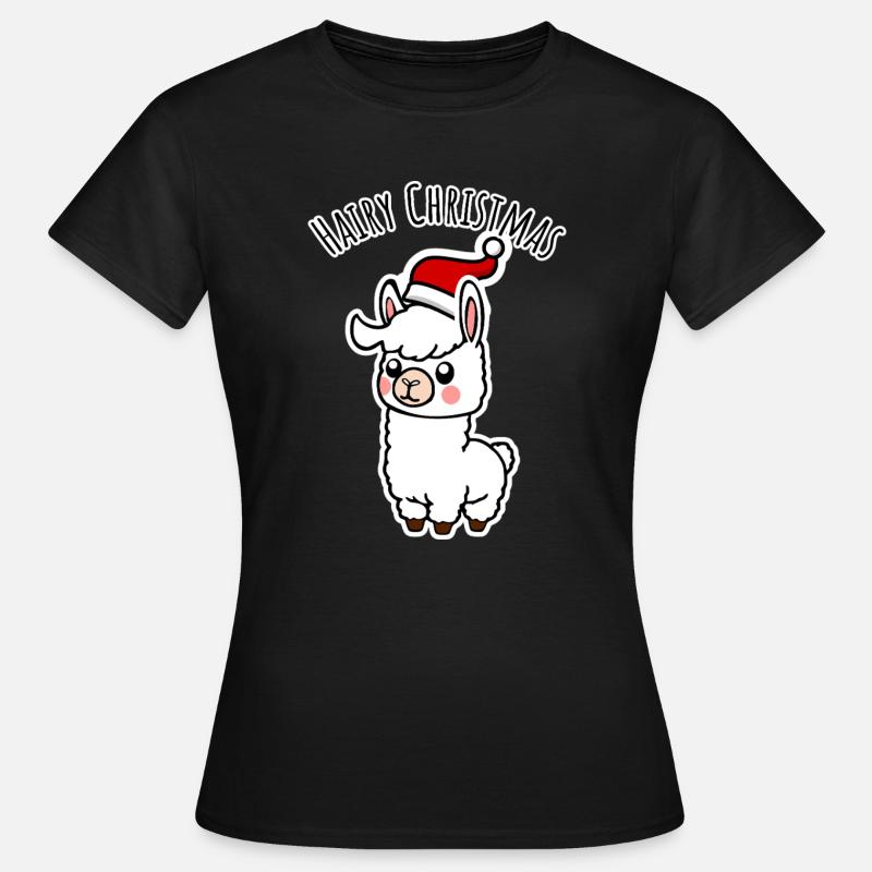 Cute alpaca with pointed hat for the holidays - Women's T-Shirt - black