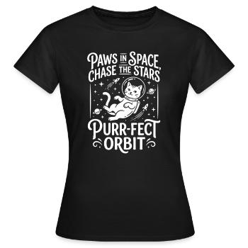 Pattes dans l’espace – Orbite Ronron-parfaite - T-shirt Femme - noir - Devant - AI Model Female 172 dark (172cm)