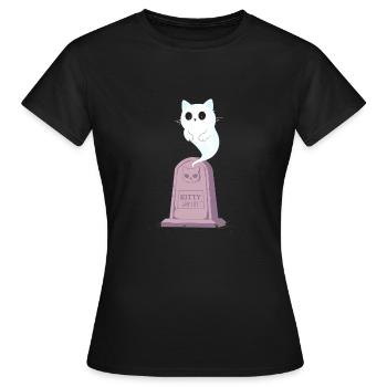 Chaton fantôme sur la pierre tombale - T-shirt Femme - noir - Devant - AI Model Female 172 dark (172cm)