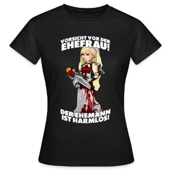 Vorsicht vor der Ehefrau - Lustiger JGA Spruch - Frauen T-Shirt - Schwarz - Vorne - AI Model Female 172 dark (172cm)