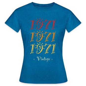 Jahrgang 1971 - Frauen T-Shirt - Antikblaues Saphir meliert - Vorne - AI Model Female 172 dark (172cm)