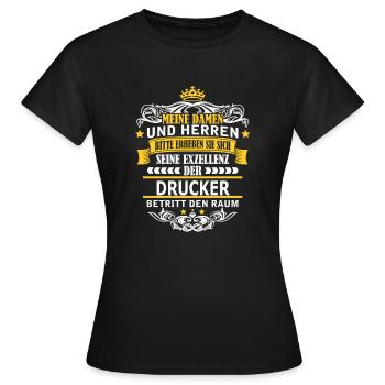 DRUCKER - Frauen T-Shirt - Schwarz - Vorne - AI Model Female 172 dark (172cm)