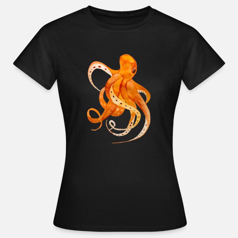 Squid Watercolor Drawing Octopus - Women's T-Shirt - black