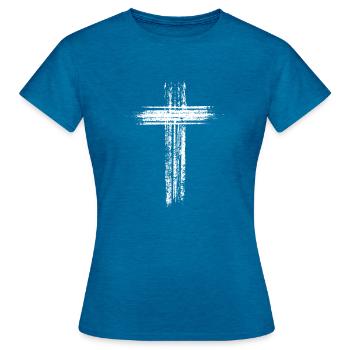 Cross - Women's T-Shirt - antique blue sapphire heather - Front - AI Model Female 172 dark (172cm)