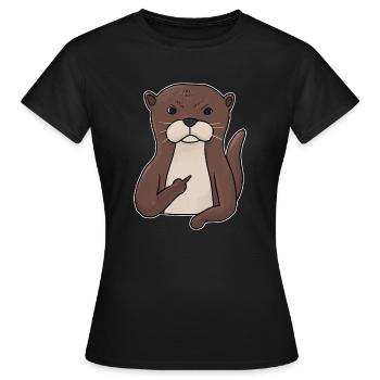 Mürrischer Otter mit Mittelfinger - Frauen T-Shirt - Schwarz - Vorne - AI Model Female 172 dark (172cm)