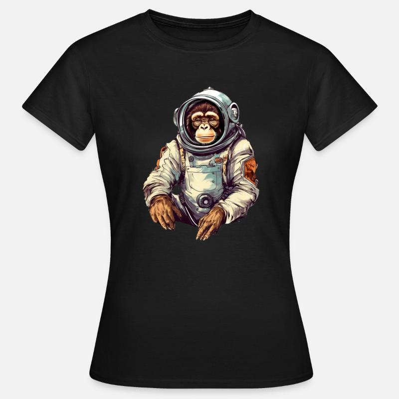 Space Monkey Retro Drawing - Women's T-Shirt - black