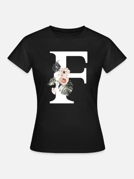 Tropischer Blumenbuchstabe f - Frauen T-Shirt - Schwarz