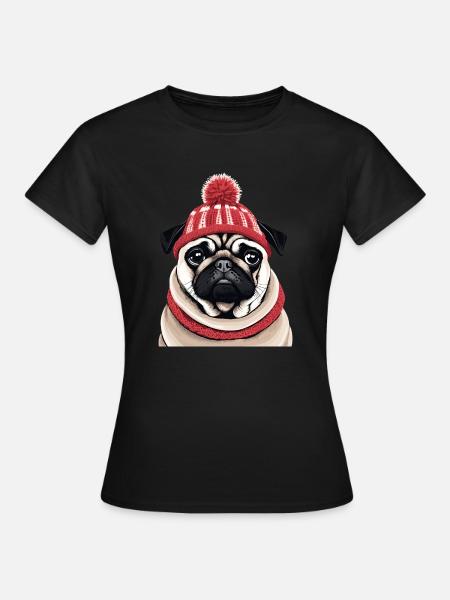 Mops mit Mütze - Frauen T-Shirt - Schwarz