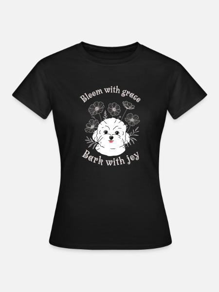 Bloom with Grace - Chien maltais mignon Boho Floral - T-shirt Femme - noir