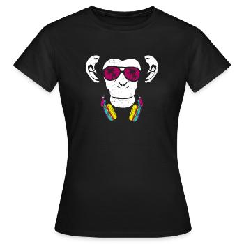 Monkey Cooler Affe DJ Kopfhörer Ausgehen Spaß Part - Frauen T-Shirt - Schwarz - Vorne - AI Model Female 172 dark (172cm)