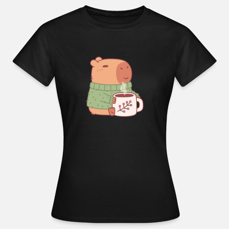 Capybara mignon en pull avec du café chaud - T-shirt Femme - noir