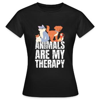 Les animaux sont ma thérapie Les animaux Les amoureux des animaux - T-shirt Femme - noir - Devant - AI Model Female 172 dark (172cm)
