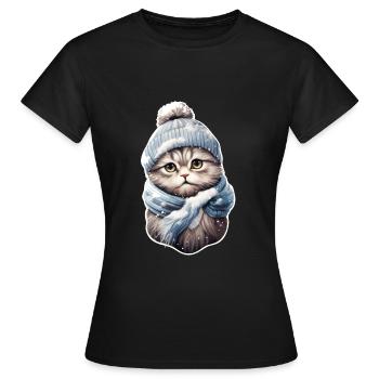 Katze im Winter mit Mütze und Schal 2 - Frauen T-Shirt - Schwarz - Vorne - AI Model Female 172 dark (172cm)