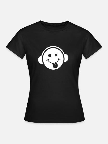 Emoji divertenti con cuffie e lingua, regalo - T-shirt dam - svart
