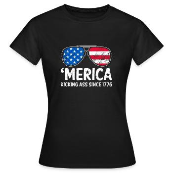 Merica Kicking Ass Since 1776 American USA Flag - Women's T-Shirt - black - Front - AI Model Female 172 dark (172cm)