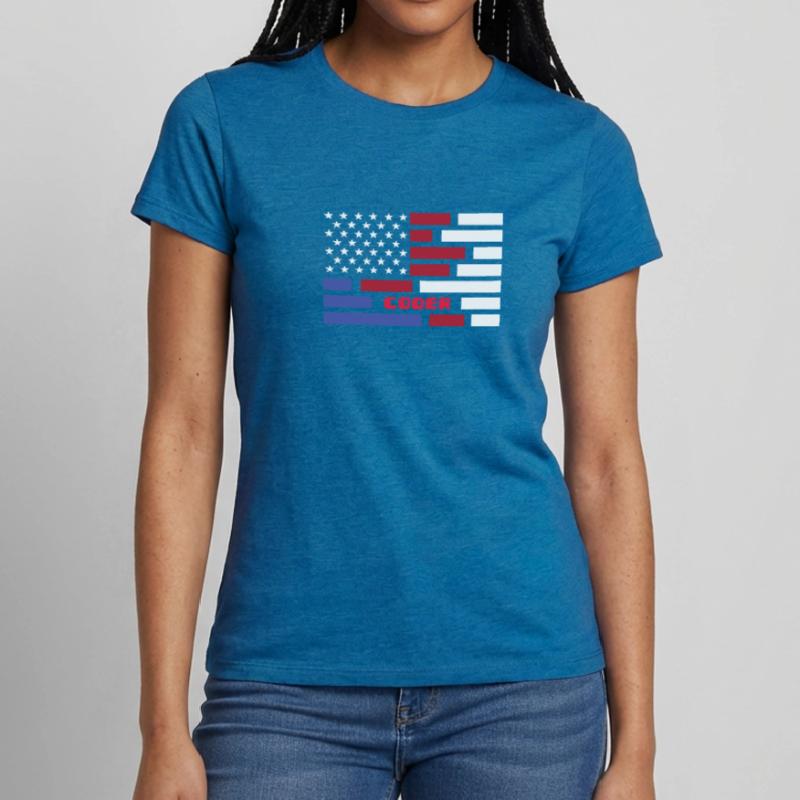American Flag Coder Coding Computer Nerd Frauen T-Shirt
