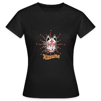 Japanische Tengu Hannya Kitsune Maske - Frauen T-Shirt - Schwarz - Vorne - AI Model Female 172 dark (172cm)