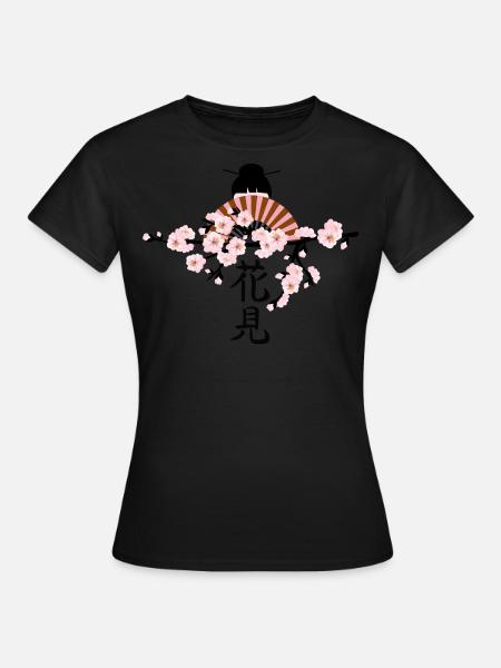 Geisha Fleurs de Cerisier Caractère Japonais 3 - T-shirt Femme - noir