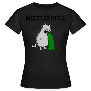 Mietzekatze muss kotzen = MietzeKotze - Frauen T-Shirt - Schwarz - Vorne - AI Model Female 172 dark (172cm)
