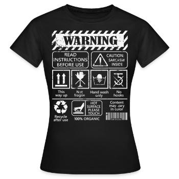 Instructions for Use - Warnings Humor and Sarcasm - Women's T-Shirt - black - Front - AI Model Female 172 dark (172cm)