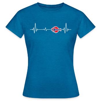 Heartbeat Norwegen Hailbutt Angeln - Frauen T-Shirt - Antikblaues Saphir meliert - Vorne - AI Model Female 172 dark (172cm)