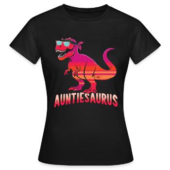 Funky Auntiesaurus Retro Dino Tee - Women's T-Shirt - black - Front - AI Model Female 172 dark (172cm)