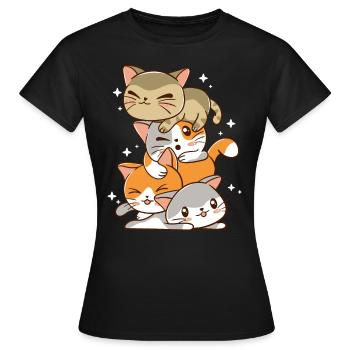 kawaii cat pile shirt - Frauen T-Shirt - Schwarz - Vorne - AI Model Female 172 dark (172cm)