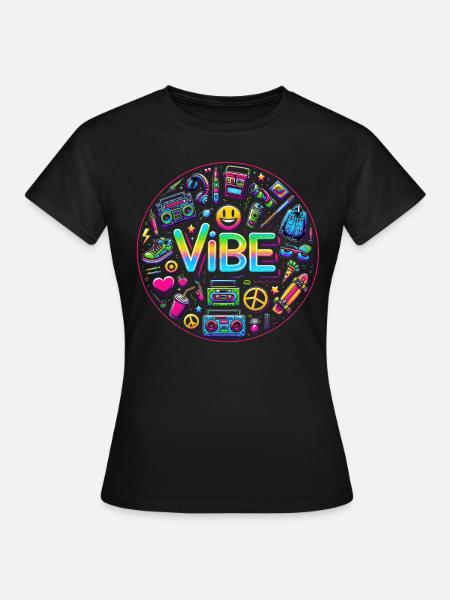 Retro-Vibe: Neon Buzz - Frauen T-Shirt - Schwarz