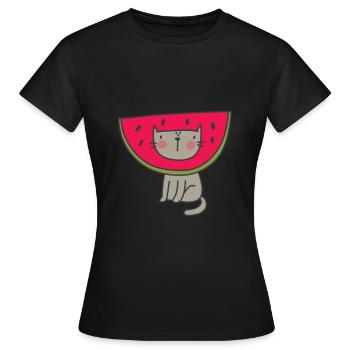 Chat dans la pastèque | Bestseller | - T-shirt Femme - noir - Devant - AI Model Female 172 dark (172cm)