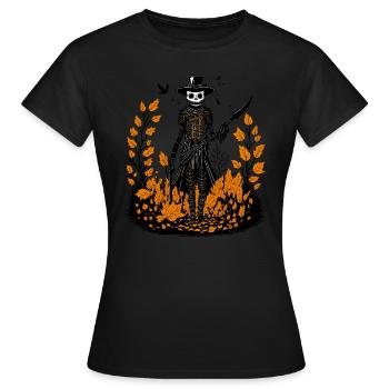 Der Schnitter im Laub - Frauen T-Shirt - Schwarz - Vorne - AI Model Female 172 dark (172cm)