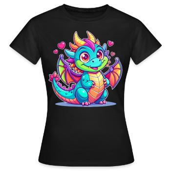 Farbenfroher Drache - Frauen T-Shirt - Schwarz - Vorne - AI Model Female 172 dark (172cm)