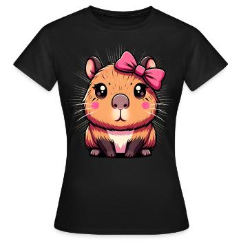 Süßes Capybara Rosa Schleife Capybara - Frauen T-Shirt - Schwarz - Vorne - AI Model Female 172 dark (172cm)