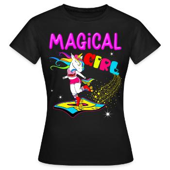 Magical Girl Unicorn Vintage Year 70 80 90 - Women's T-Shirt - black - Front - AI Model Female 172 dark (172cm)