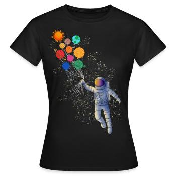 Astronaut And Planetbaloons - Frauen T-Shirt - Schwarz - Vorne - AI Model Female 172 dark (172cm)