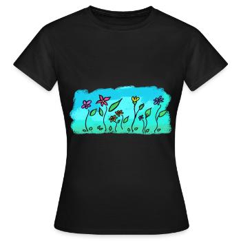 Blumen auf der Wiese - Frauen T-Shirt - Schwarz - Vorne - AI Model Female 172 dark (172cm)