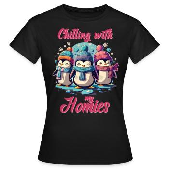 Winter Homies - Plaisir des pingouins dans la neige - T-shirt Femme - noir - Devant - AI Model Female 172 dark (172cm)