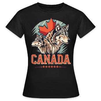 Ahornblatt und Wolf: Symbolisches Design - Frauen T-Shirt - Schwarz - Vorne - AI Model Female 172 dark (172cm)