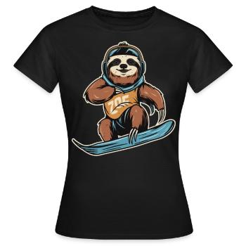 Adrenalinjunkie Faultier auf dem Snowboard - Frauen T-Shirt - Schwarz - Vorne - AI Model Female 172 dark (172cm)
