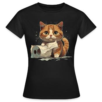 Verspieltes Kätzchen: Toilettenspaß - Frauen T-Shirt - Schwarz - Vorne - AI Model Female 172 dark (172cm)
