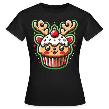 Frohes Fest: Cupcake im Rentiergewand - Frauen T-Shirt - Schwarz - Vorne - AI Model Female 172 dark (172cm)
