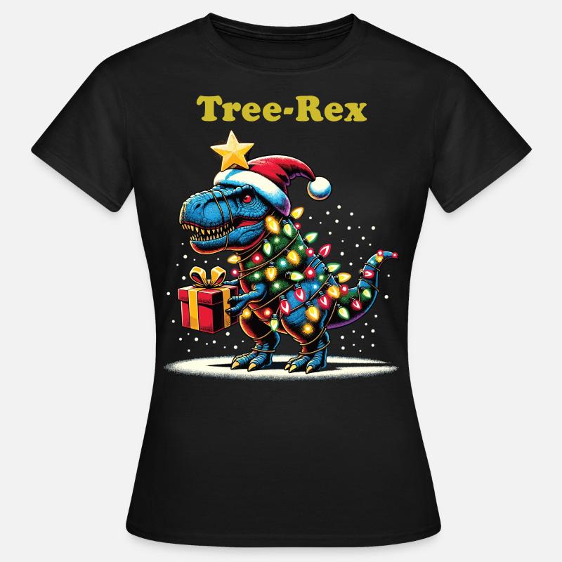 TREE REX DINO Weihnachten Ugly Christmas Geschenk - Frauen T-Shirt - Schwarz