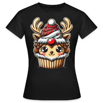 Frohes Fest: Rentier Cupcake - Frauen T-Shirt - Schwarz - Vorne - AI Model Female 172 dark (172cm)
