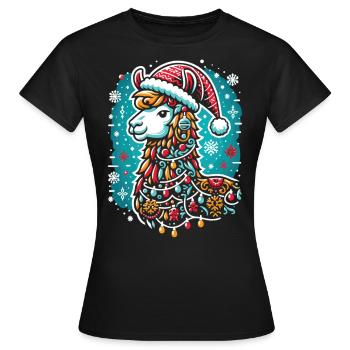 Festliches Lama: Weihnachtszauber - Frauen T-Shirt - Schwarz - Vorne - AI Model Female 172 dark (172cm)