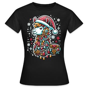 Weihnachtslama: Frohes Fest - Frauen T-Shirt - Schwarz - Vorne - AI Model Female 172 dark (172cm)