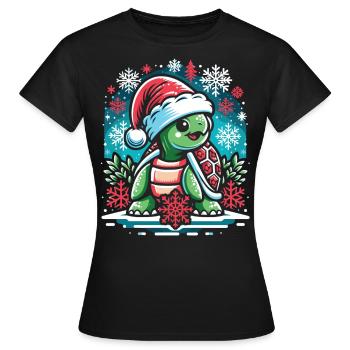Frohes Fest Schildkröte: Weihnachtsmützenfreude - Frauen T-Shirt - Schwarz - Vorne - AI Model Female 172 dark (172cm)