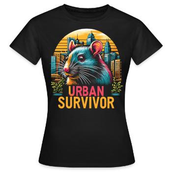 Rat in the Urban Jungle: "Urban Survivor" - Women's T-Shirt - black - Front - AI Model Female 172 dark (172cm)
