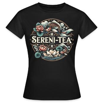 Lotus blossoms and tea enjoyment - Women's T-Shirt - black - Front - AI Model Female 172 dark (172cm)
