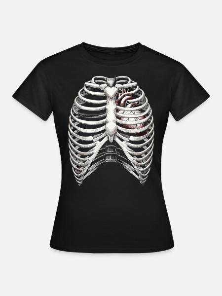Rib Cage with Heart Skeleton Halloween Costume - Women's T-Shirt - black