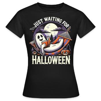 En attendant Halloween avec un livre et un fantôme - T-shirt Femme - noir - Devant - AI Model Female 172 dark (172cm)