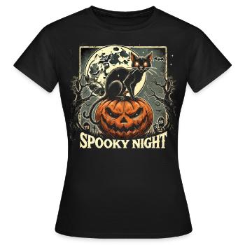 Halloween - „Gespenstische Kürbisnacht" - Frauen T-Shirt - Schwarz - Vorne - AI Model Female 172 dark (172cm)